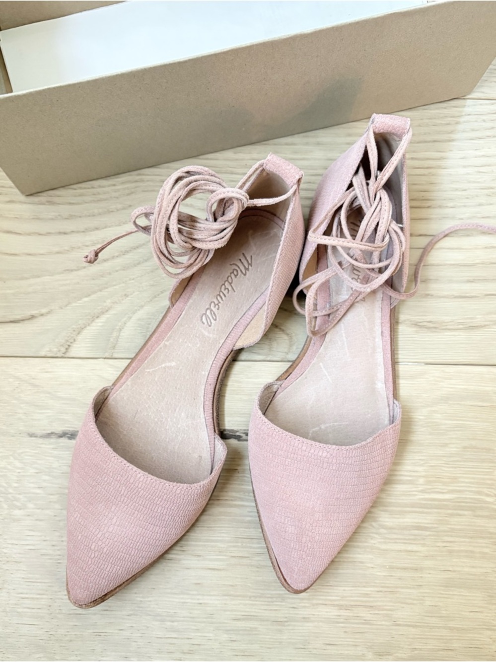 NEW Madewell Ankle Wrap D’Orsay Pointed Lace-Up Arielle Flats Dusty Clay Pink 6